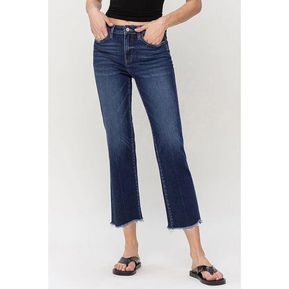 Flying Monkey High Rise Uneven Raw Hem Crop Straight Jeans - F5183 - Size 24 - Picture 3 of 8
